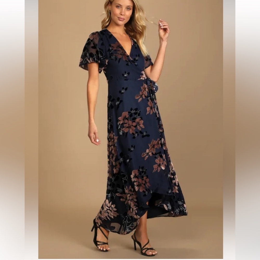 Lulus Floral Burnout Velvet Wrap Dress - Picture 2 of 11